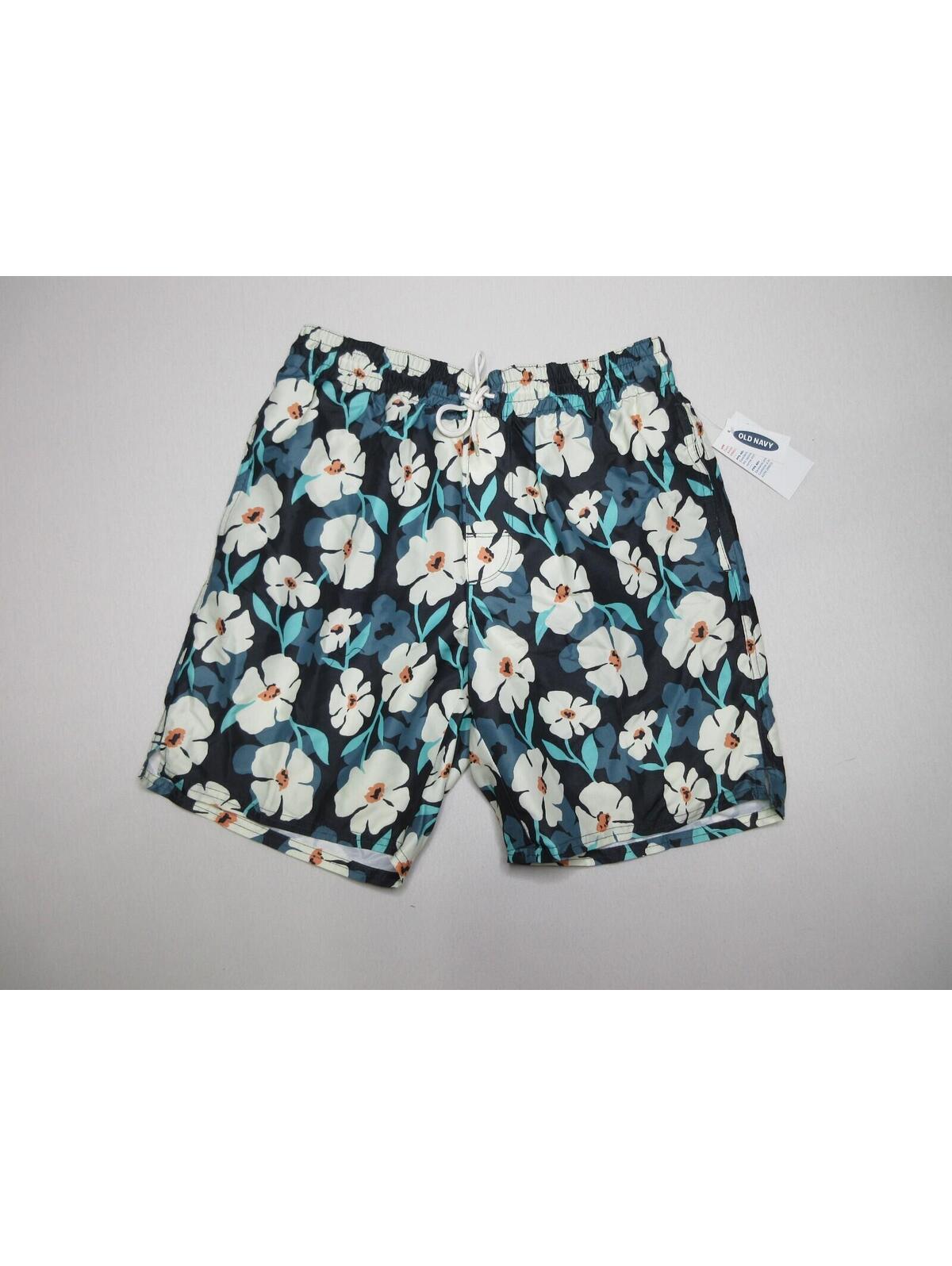 Old Navy Floral Print High Rise Mens Swim Trunks Drawstring Waist Sz S Blue Nwt